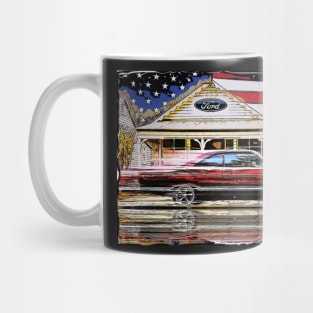 Cartoon Classic Old American Speeding Car with American Flag Mug